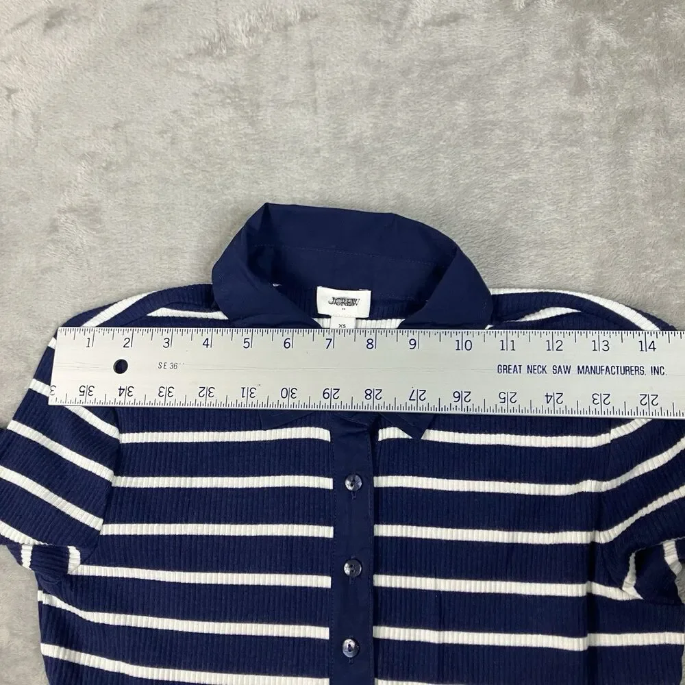 J Crew Polo Midi Dress Womens XS Blue Striped Collared Fit Flare Coastal CR821